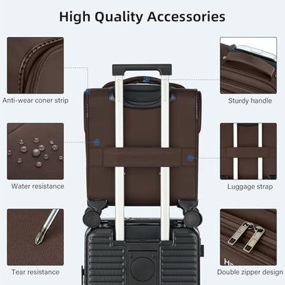 HanTrip 16 Inch Underseat Carry On Luggage with Wheels Softside Small Suitcases Personal Item Bag with Pocket Travel Luggage for Men Women Business Overnight Bag(Coffee) - color: Coffee