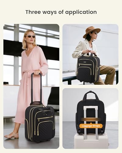 LOVEVOOK Underseat Carry On Luggage with Wheels and Giant Tumbler Holder Pocket, Soft Sided Under Seat Personal Item Suitcase for Travel, Business, Work - color: Black-Purple