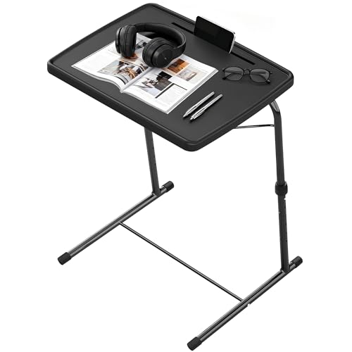 Max Pro Larger Folding TV Tray Table, XL Adjustable Foldable TV Table with 6 Height, 425% Thicker HDPE Plastic Table for Eating, Laptop, Snacks, Dinner Laptop on Couch & Bed, Black