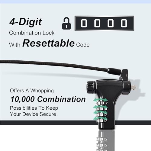 Universal Laptop Combination Lock, 2M/6.6FT Laptop Locking Cable, 4-Digit Resettable Password Anti-Theft Heavy Duty Computer Lock, Security Locks for Laptops, Notebooks Weatherproof - color: password-1 pack-black