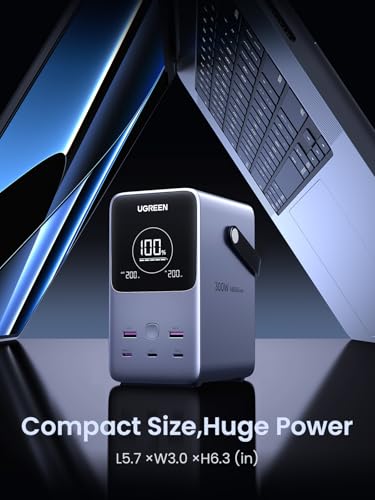 UGREEN 300W 48000mAh 300W 5-Port Power Bank for MacBook Pro & iPhone 17 Pro | Digital display, lighting & SOS mode. 153Wh 300W output. Perfect for laptop/phone