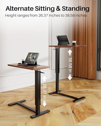 Foldable Overbed Table with Wheels, Pneumatic Adjustable Overbed Bedside Table, Mobile Standing Desk, Hospital Bed Tables Over The Bed, Rolling Laptop Desk with Casters for Home Office - color: Brown