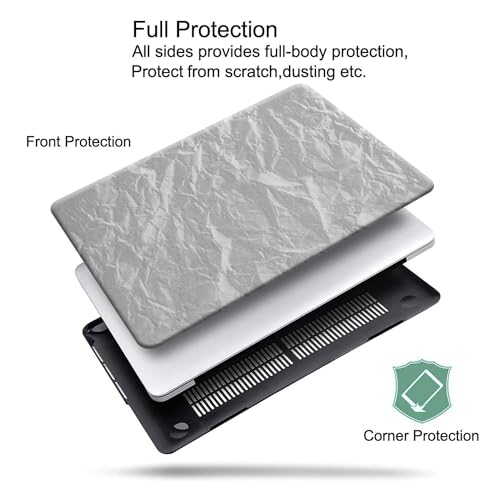 DTangLsm for MacBook Air 13 inch Case 2022-2018 M1 A2337 A2179 A1932, Faux Leather Plastic Hard Shell Case & Keyboard Cover, Has Logo Cutout, Wrinkled Grey - color: A97-Wrinkle Grey