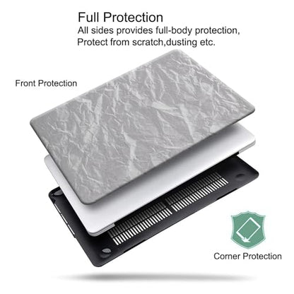 DTangLsm for MacBook Pro 13 inch Case 2026-2016 M2 M1 A2338 A2289 A2251 A2159 A1989 A1706, Textured Leather Hard Shell Cover for MacBook Pro 13 Case + Keyboard Cover, Has Logo Cutout, Wrinkled Grey - color: A97-Wrinkle Grey