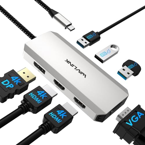 USB C Docking Station, Docking Station Quad Monitors with Dual HDMI,DP,VGA,3* USB-A2.0 for Wireless Device,Compatible with Lenovo, HP, Dell, Windows System Computer