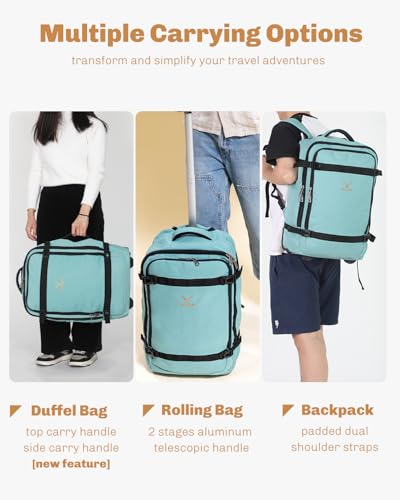 Hynes Eagle Rolling Backpack 42L Backpack with Wheels Airline Approved Carry on Luggage Laptop Travel Suitcase Bag for Women Men Mint Green - color: Mint Green