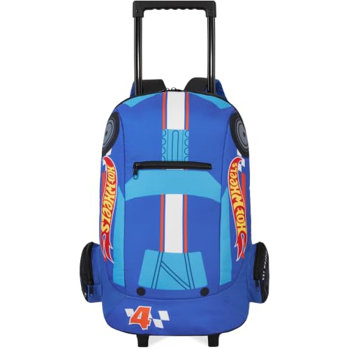Get Trend Hot Wheels 3D Rolling Luggage with Wheels, 17” Travel Bag | 19L Cabin Suitcase, Lightweight Kids Carry On Backpack with Telescopic Handle for Trips, Holidays & School - color: Blue/Multi Hot Wheels