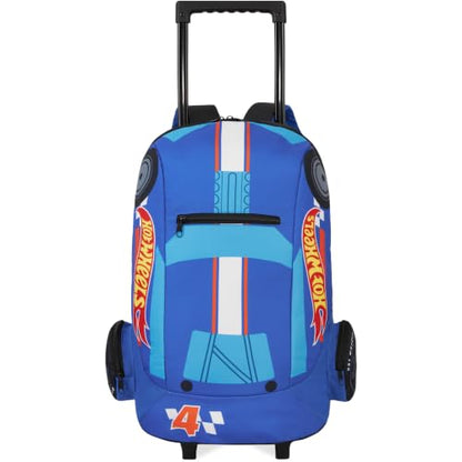 Get Trend Hot Wheels 3D Rolling Luggage with Wheels, 17” Travel Bag | 19L Cabin Suitcase, Lightweight Kids Carry On Backpack with Telescopic Handle for Trips, Holidays & School - color: Blue/Multi Hot Wheels