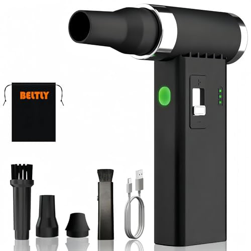 FT03 Compressed Air Duster, 1-100 Stepless Speed Adjustable | Powerful Electric Dust Blower, 110000RPM Brushless Motor, Cordless Jet Fan for Keyboard, PC, Car & Outdoor Cleaning, Black - color: Black