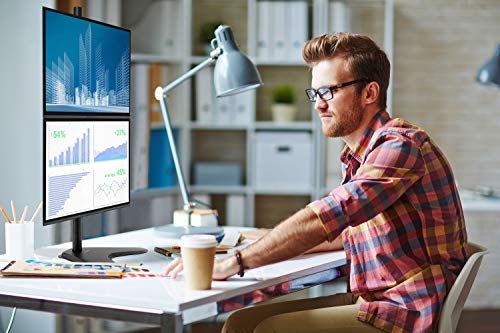 Mount-It! Vertical Dual Monitor Stand, Freestanding Stacked Monitor Mount for 2 Screens 17–32", Height Adjustable, Tilt Swivel Rotate, Portrait or Landscape, Holds 17.6 lbs per Arm, No Desk Clamp Needed