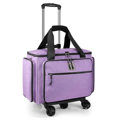 Rolling Teacher Bag with Five 360-Degree Swivel Wheels,Teacher Tote Bag with Detachable Trolley,Using YKK zipers,Fits for 15.6" Laptop (Lilac) - color: Lilac