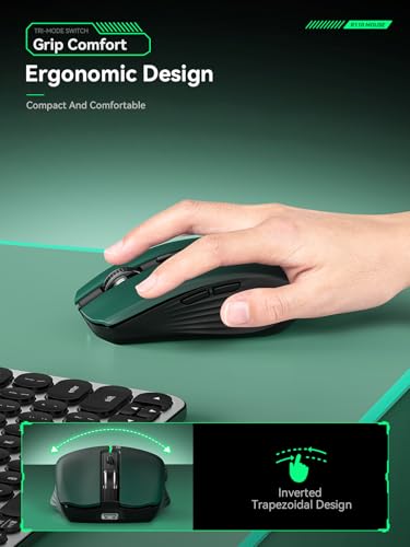 RAPIQUE Bluetooth Wireless Mouse, Bluetooth 5.1 & 2.4G, Green-to-Black | USB-C Rechargeable, Silent Click, 3-Device Switching, Ergonomic 6-Button for Windows/macOS/Android/iOS/Laptop/MacBook - color: Green Gradient