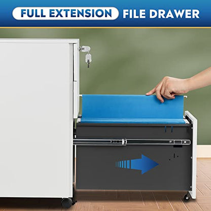 DEVAISE Slim File Cabinet with Lock, 3 Drawer Mobile Filing Cabinet for Legal/Letter/A4 Size, Fully Assembled Except Wheels, White - color: White, size: 17"D x 12"W x 24"H