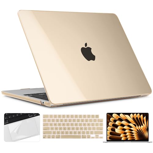 TWOLSKOO Compatible with MacBook Air 13 inch Case M5 2026 M4 M3 M2 2025-2022 A3449 A3240 A3113 A2681, Plastic Hard Shell & Keyboard Cover & Screen Film for MacBook Air 13.6 inch, Crystal Peach Fuzz - color: Crystal Peach Fuzz