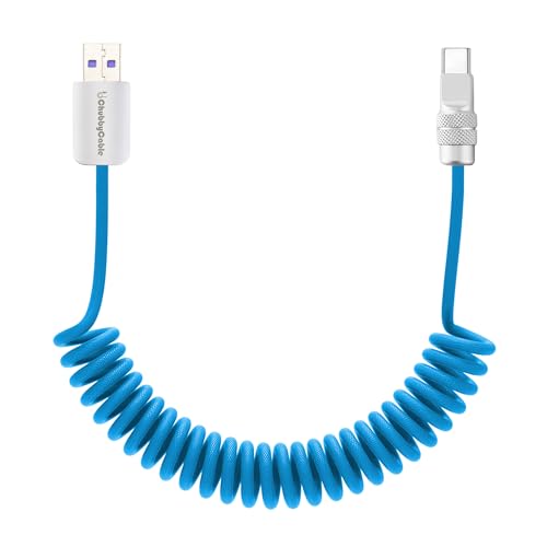 chubbycable USB A to C 120W Braided Coiled Charging Cable, Light Blue, 6FT | 45,000+ Bend Tested, 480Mbps Data Transfer, E-Marker Safety Chip, Strong Elasticity, Retracts to Stay Neat - color: Light Blue, style: USB A-Type C