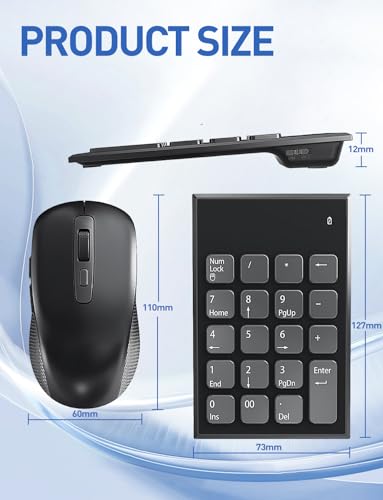 Wireless Number Pad and Mouse for Laptop, 19 Key USB Numeric Keypad Combo with Silent Mouse, 3 Adjustable DPI, 2.4GHz Ultra Slim Portable External Keypad for PC, Desktop, Notebook