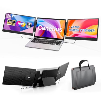 Cenerius 14.2" Laptop Screen Extender, FHD 1080P IPS Portable Monitor for Laptop, Triple Screen Monitor Extender, Compatible with 13"-17" Laptops, HDMI/USB-A/C Plug&Play for Windows, Mac, Android