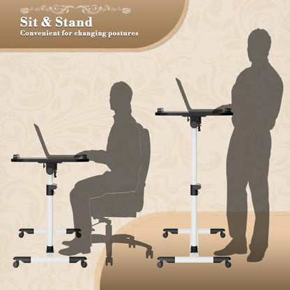 Athena Collection Adjustable Standing Desk Overbed Table with Wheels, White | Height Adjustability(28"-39"), Smooth-rolling Casters, Rolling Lab Cart with Large Tabletop for Office, Hospital, Clinic - color: White, size: without Mouse Pad