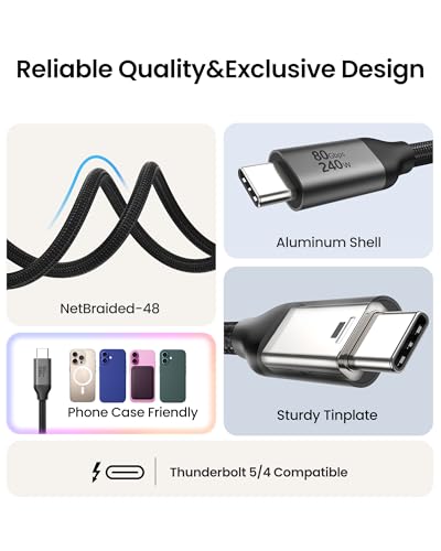 Silkland 80Gbps USB 4 for Thunderbolt 5 Cable 6.6FT/2M, 120Gbps Bandwidth for 16K/Dual 8K, 240W Fast Charging, USB C Monitor Cable Compatible Thunderbolt 4, iPhone 17/16, Monitor, MacBook M4 Pro, Dock - size: 6.6 Feet