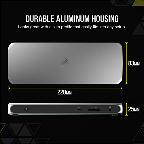 Corsair TBT100 Thunderbolt™ 3 Dock – 85W Charging, Dual 4k 60Hz Support, 2X HDMI, 40Gb/s,USB-C Gen 2 (15W) x2, USB-A 3.1 (7.5W) x2, Gigabit Ethernet – for Mac and PC laptops