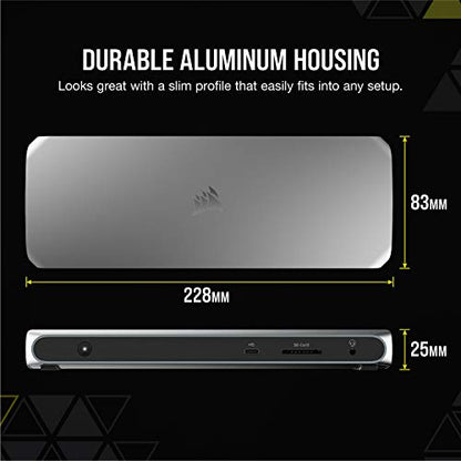 Corsair TBT100 Thunderbolt™ 3 Dock – 85W Charging, Dual 4k 60Hz Support, 2X HDMI, 40Gb/s,USB-C Gen 2 (15W) x2, USB-A 3.1 (7.5W) x2, Gigabit Ethernet – for Mac and PC laptops