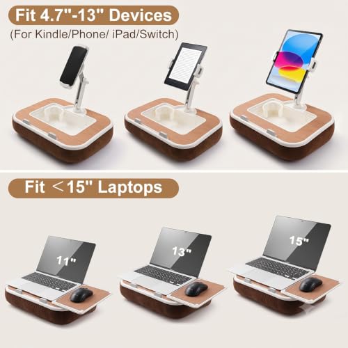 Tablet Pillow Stand with Snack Bowl, 360° Rotating Laptop Lap Desk for 4.7-13" Kindle/Tablet/Phone, 11-15" Laptop, Pillow Kindle Holder for Hands-Free Reading in Bed, Couch,Floor -Brown - color: Brown