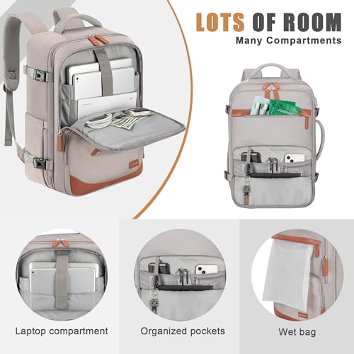 40L Travel Backpack, Flight Approved Carry On Laptop Backpack | Water-resistant, Personal Item Travel Bag, Fits 15.6/17.3 inch Laptop, Hiking, Camping, Business, Commute, Men & Women - color: Grey, size: Large
