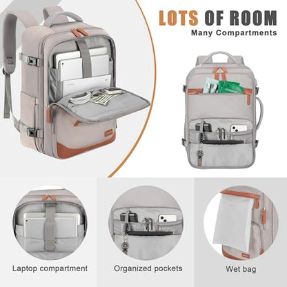 40L Travel Backpack, Flight Approved Carry On Laptop Backpack | Water-resistant, Personal Item Travel Bag, Fits 15.6/17.3 inch Laptop, Hiking, Camping, Business, Commute, Men & Women - color: Grey, size: Large