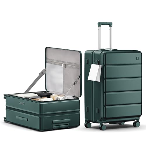 28 Inch Checked Luggage Side Opening Expandable Hardshell Suitcase, 100% PC Lightweight with Brake Spinner Wheels, TSA Lock - Large Travel Suitcase - color: Green, size: 28 Inch-EXT