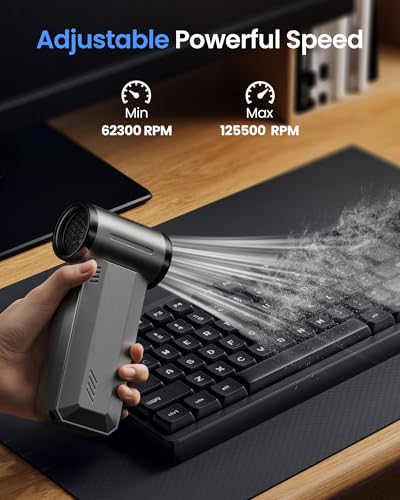 Gaiatop Portable Handheld Turbo Fan, 125500 RPM Electric Air Duster, 35.4m/s Adjustable Speeds Mini Personal Fan, Rechargeable Dust Blower for Keyboard Computer Car Gifts for Men Women Outdoor Travel
