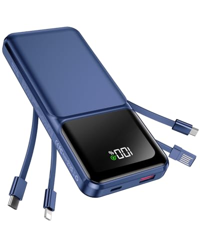 Portable Charger with Built in Cable - 20000mAh Fast Charging 22.5W Power Bank USB C LED Display Slim Battery Pack 5 Outputs & 3 Inputs for Travel Essentials iPhone Samsung Android Phones Tablets - color: Blue