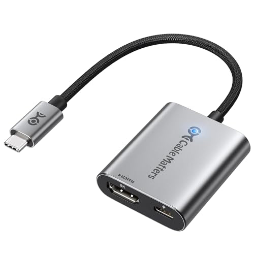 Cable Matters 48Gbps USB C to HDMI 2.1 Adapter with 140W Charging for MacOS, Windows, Supports [4K@240Hz /8K@60Hz HDR], Thunderbolt to HDMI Adapter, Compatible for MacBook, XPS, NO VRR Support