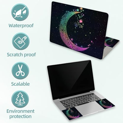 Universal Laptop Skin Decal, 3-Piece Vinyl Protector for 12 13 14 15.6" Notebook, Waterproof Anti-Scratch, Easy Trim & Bubble-Free Finish, Rainbow Moon with Stars - color: Rainbow Moon with Stars