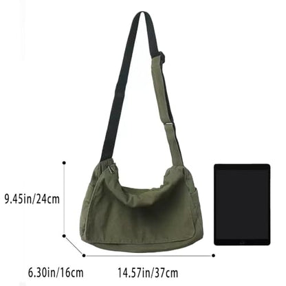 Canvas Messenger Bag Large Messenger Bags for Women Men Casual Canvas Crossbody Shoulder Bag with Multiple Pockets - color: Green