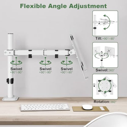 UPGRAVITY White Laptop Desk Mount with Vented Tray for Notebook up to 17 inch, Fully Adjustable Single Laptop Arm Stand Holds up to 17.6 lbs, Clamp on/Grommet Mounting | Fully Adjustable Single Laptop Arm Stand Holds up to 17.6 lbs, Clamp on/Grommet Mount