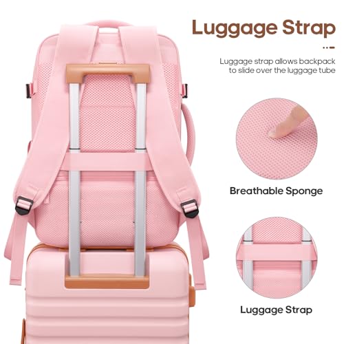UKEIN Luggage Sets 3 Piece, PC Hardside Carry On Luggage 24 Inch With Spinner Wheels with TSA Lock, Large Suitcase Set With Travel Backpack (Pink, 3 piece set (24inch)) - color: Pink, size: 3 piece set (24inch)