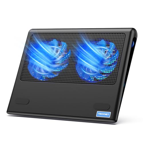 TECKNET Laptop Cooling Pad - 12"-15.6" Laptops Cooler, Powerful Cooler and Ultra Quiet for Gaming Laptops Pad, 2 Wind Speed Adjustable, USB A & C Powered Cooler Stand with Laptop Fan LED (Blue) - color: Blue