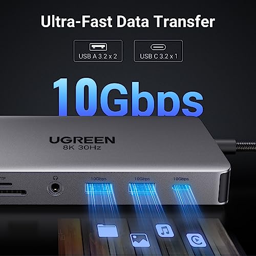 UGREEN USB C Docking Station Dual Monitor 4K@60Hz, 11-in-1 Dock with 2xHDMI | Single 8K@30Hz, 10Gbps Data Port, 100W PD, 1G Ethernet, SD/TF 3,0, Revodok Pro 211 Compatible for Thinkpad, Dell, HP, Lenovo