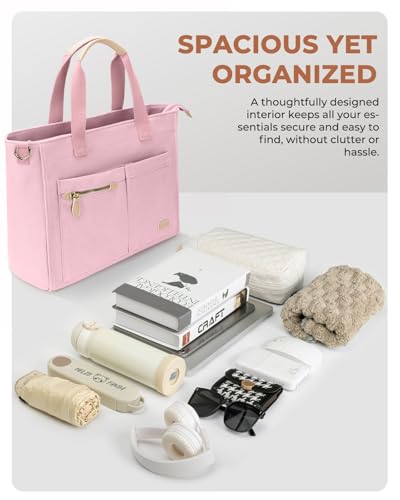 Tuwubi Canvas Tote Bag for Women, Large Tote Bag with Zipper & Compartments for Travel Work College Teacher Nurse - color: Pink