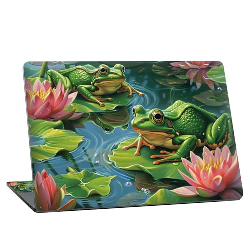 Universal Laptop Skin Sticker with 2 Wrist Pad Skins, Waterproof Scratch Resistant Vinyl Laptop Cover Decal, Cut to Fit for 11–15.6 Inch MacBook HP Dell Lenovo, Frog Lotus - color: Frog Lotus