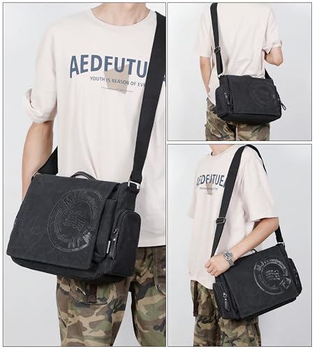 FSD.WG Satchel Messenger Bag for Men Canvas,Travel Shoulder bag 13.5" Laptop Bags - color: Black25
