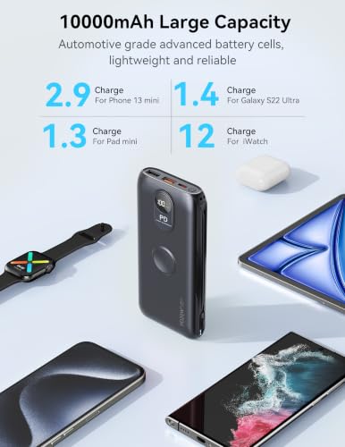 Portable Charger 10000mAh 20W, Wall Plug, 2 Cables, iWatch Charging | Digital Display, Compact Lightweight, USB C Fast Charge, USB-A 18W, Multi Protection, Travel Essential, for iPhone 17 16, Pad - color: Cosmic Black