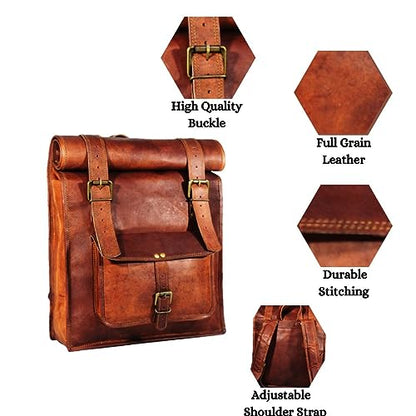 URBAN DEZIRE Men's 17 inch Leather Vintage Roll On Laptop Backpack Rucksack knapsack college bag - size: 14"(L), 18"(Rolled) -(H)- 24"(Open), 4(W)
