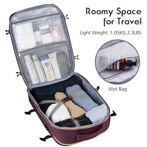 Large Travel Backpack Women, Flight Approved Carry On Backpack, Water Resistant Anti-Theft Large Casual Daypack Fit 17 Inch Laptop with USB Charging Port - color: Dark Purple, size: 17.3 inch