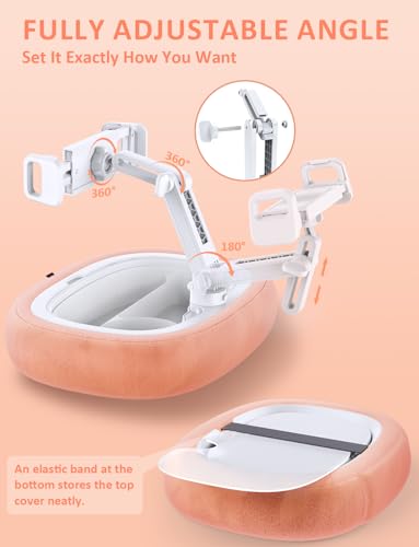 Tryone Tablet Pillow Holder & Laptop Stand : Lap Adjustable iPad Holder with Snack Bowl,Soft Plush Pillow & 360° Rotating Detachable Support Arm for 4.7-16.1 Kindle Phone Tablet Laptop (Pink) - color: Upgraded Version - Pale Pink