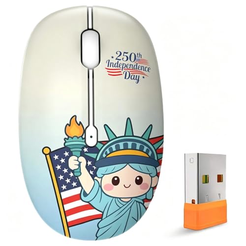 FMOUSE 250th Independence Day Wireless Mouse, Cute Patriotic Liberty Statue, Silent, 2.4G & Bluetooth, 4th of July Gift for Kids Teen Girls Students, AA Battery, Laptop MacBook iPad PC Chromebook - color: Liberty Statue