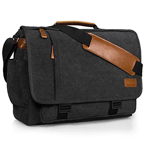 ESTARER Men Messenger Bag 15.6 inch, Computer Work Bag Water-resistant Canvas, Laptop Shoulder Bag Briefcase Satchel, Dark Grey - color: 15.6'' Buckle-dark Grey