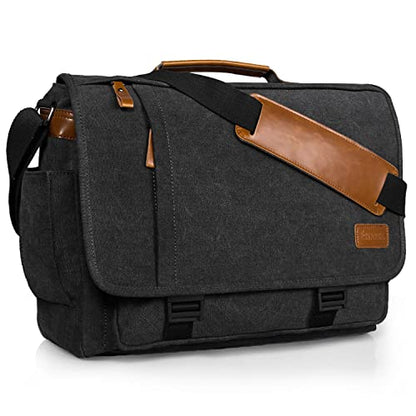 ESTARER Men Messenger Bag 15.6 inch, Computer Work Bag Water-resistant Canvas, Laptop Shoulder Bag Briefcase Satchel, Dark Grey - color: 15.6'' Buckle-dark Grey