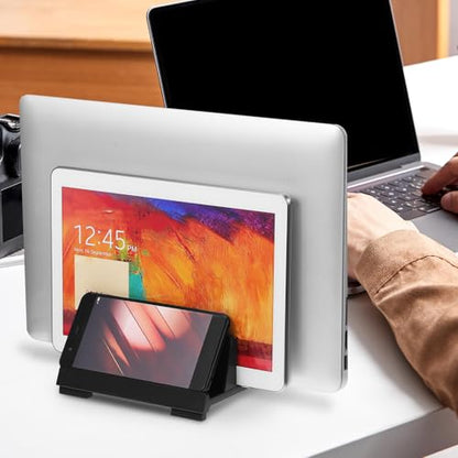 Laptop Storage Stand Vertical Laptop Holder Dual Slots Black Desktop Organizer for Office Workspace