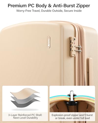 Hanke 20 Inch Expandable Carry On Luggage, Hard Shell with Side Hook | PC Hard Shell, Overhead Bin, Expandable Up to 15%, 8 Spinner Wheels, TSA Lock, Lightweight, Weekend Getaway - color: Cuba Sand, size: 20 Inch EXT